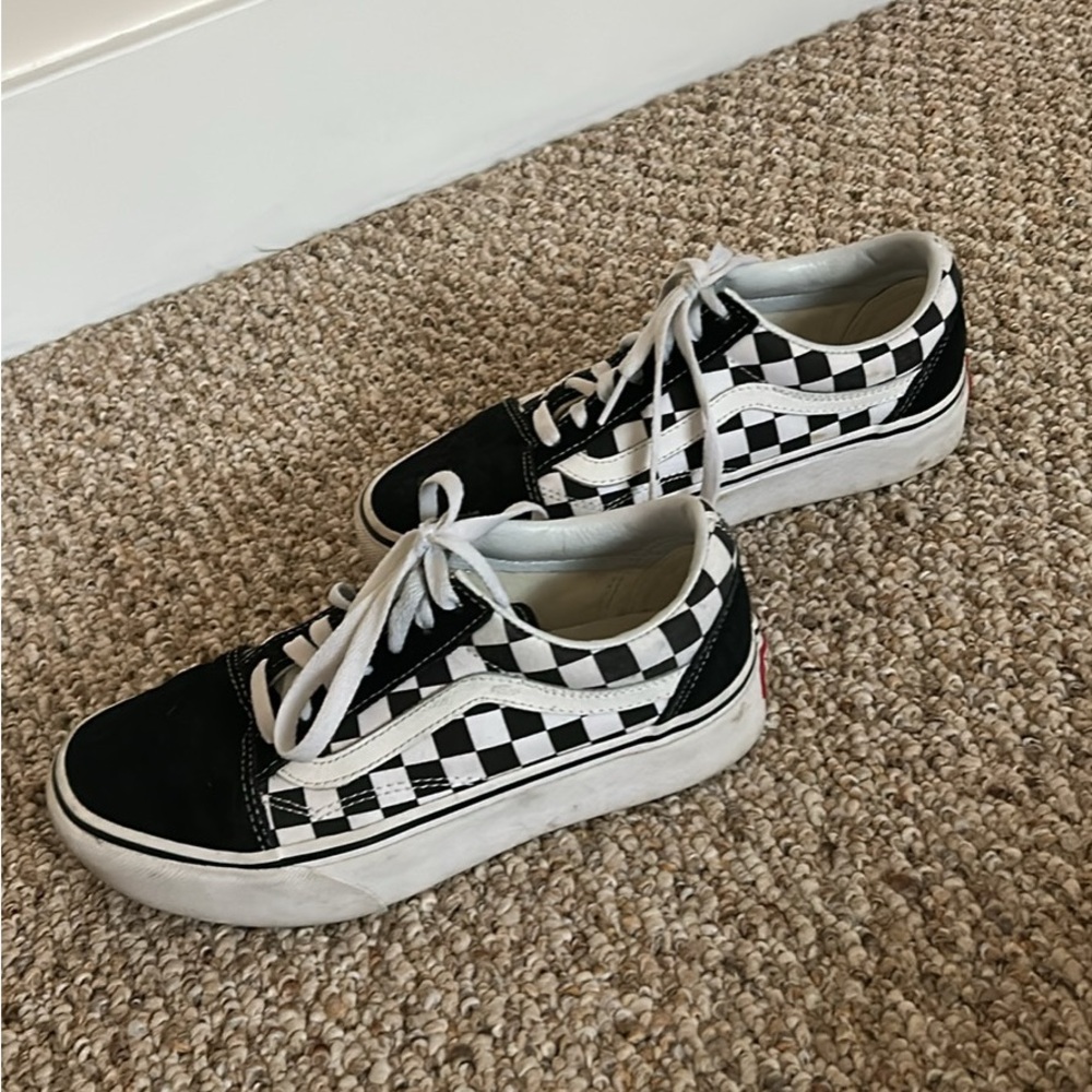 Women’s Platform Vans - Black and White Checkered Sneakers